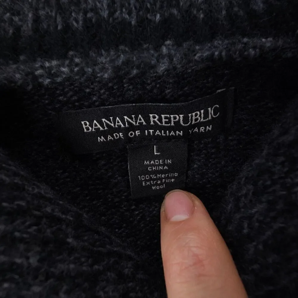 BANANA REPUBLIC 100% Merino Wool Shawl Collar Sweater Old Money Gray Large